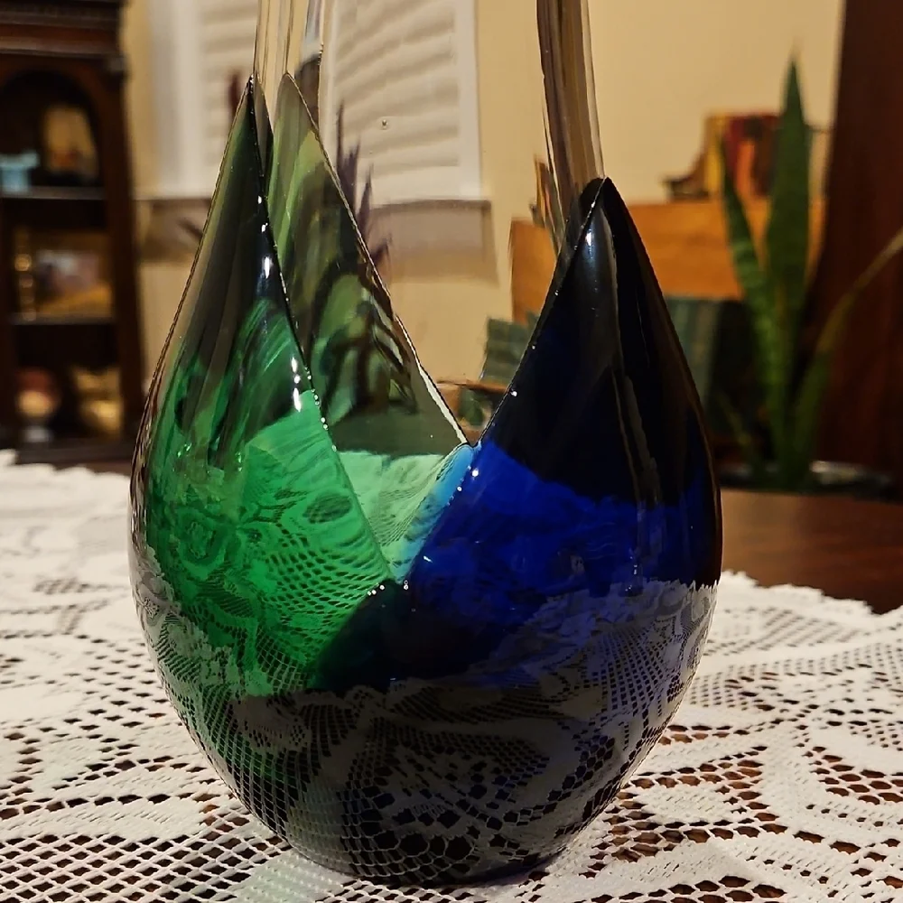 Hand Blown Glass Sommerso Mid Century Modern Tulip Teardrop Vase Polished Base